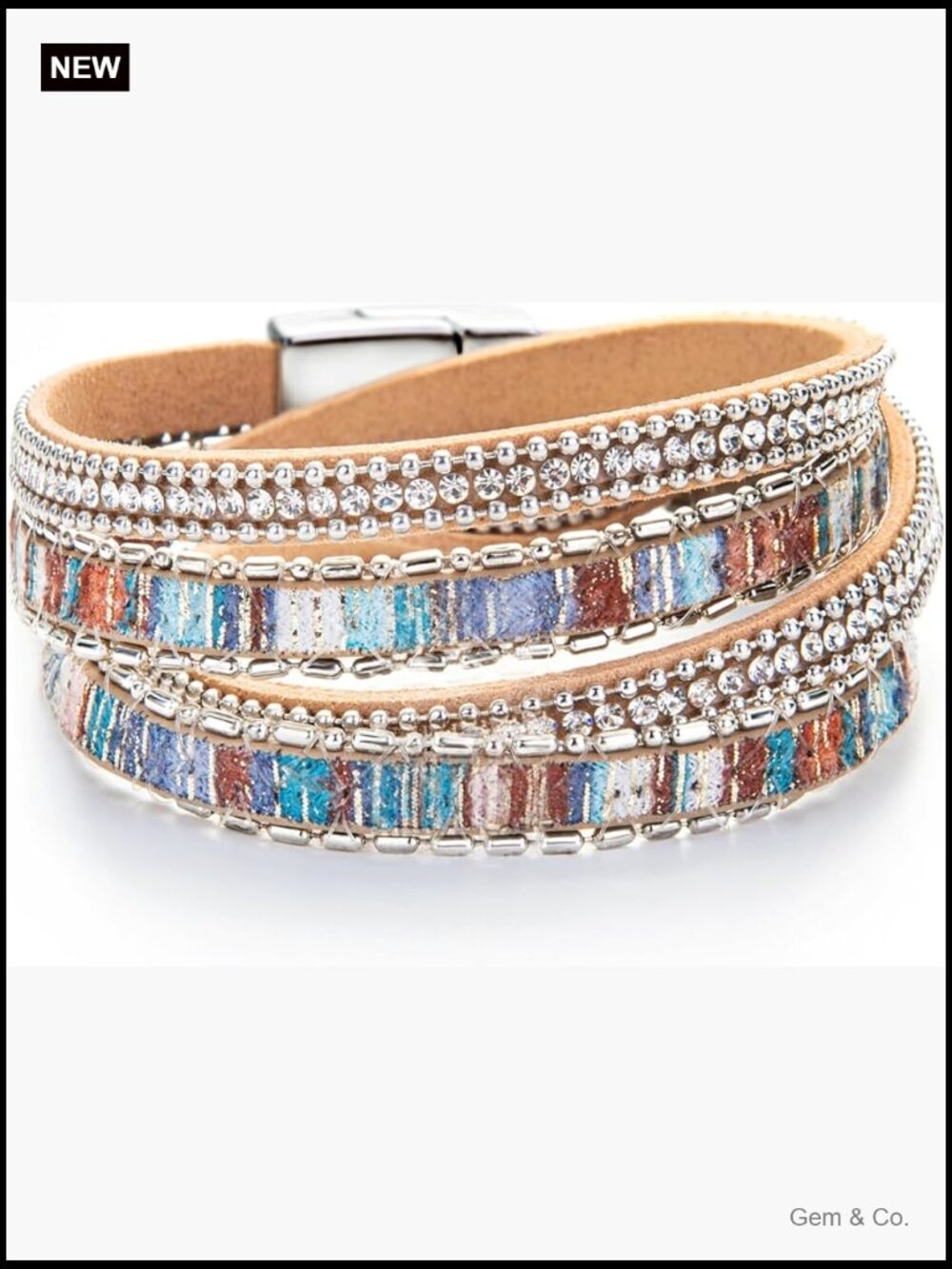 Layered Faux Leather Wrap Cuff Bracelet - 2x Wrap, Magnetic Closure, Trendy